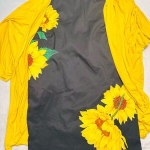 Sunflower Print Black and Yellow Women's Dress